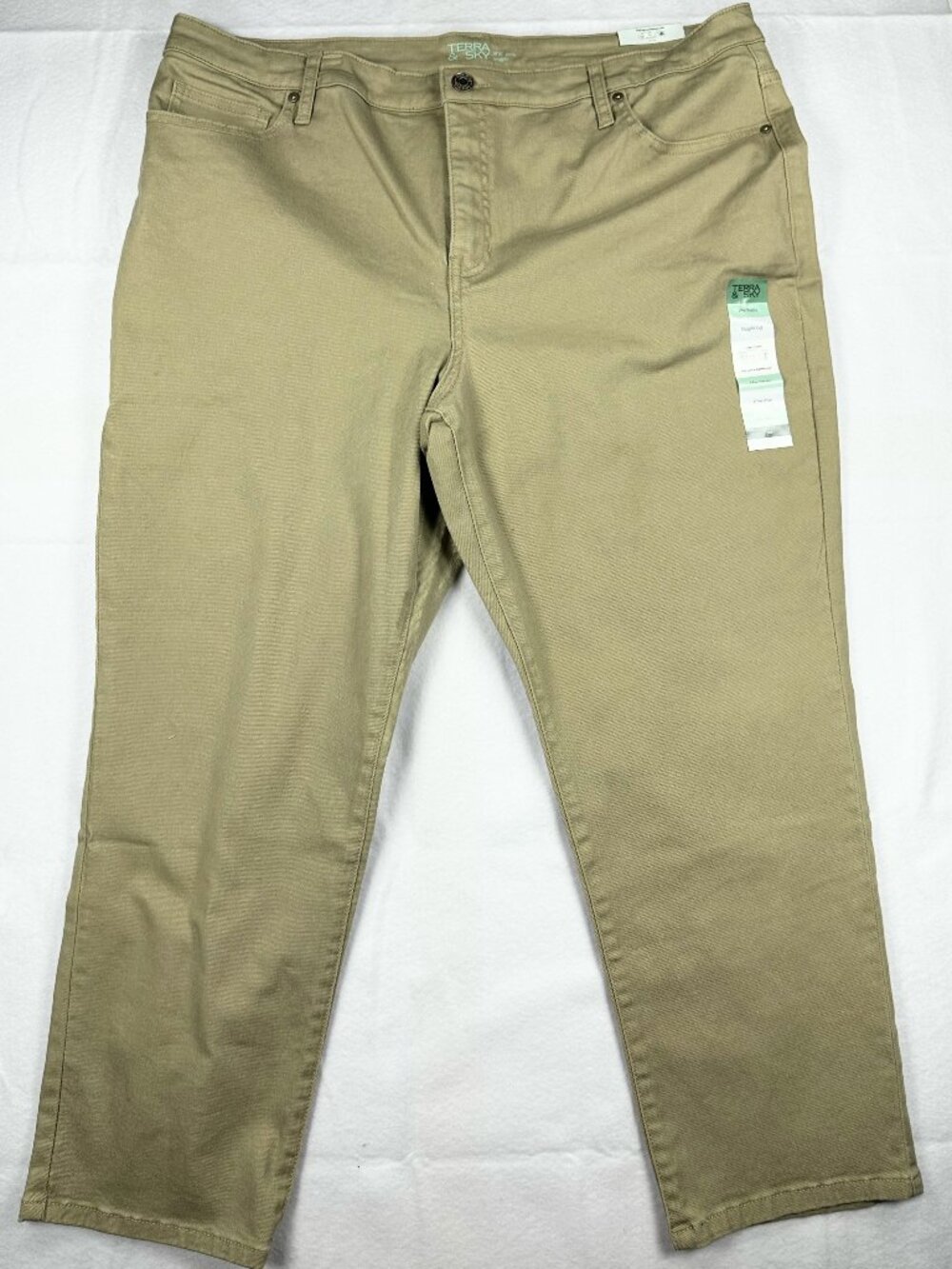 Terra & Sky Women's Plus Size 18W Petite Quinn Khaki Straight Leg Jeans NWT